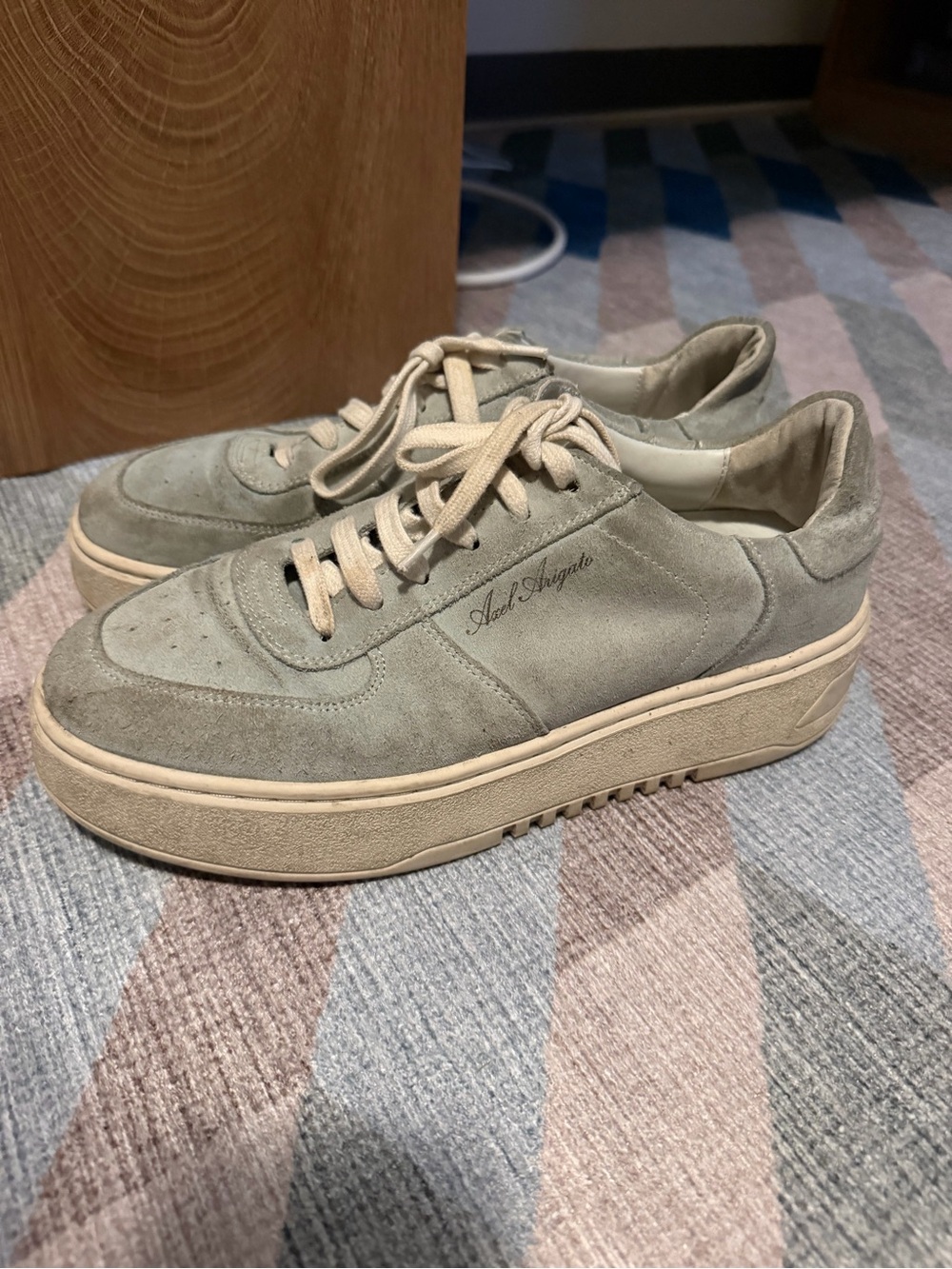 Axel Arigato Men’s Suede Platform Sneaker in Sage Green and Cream Sole